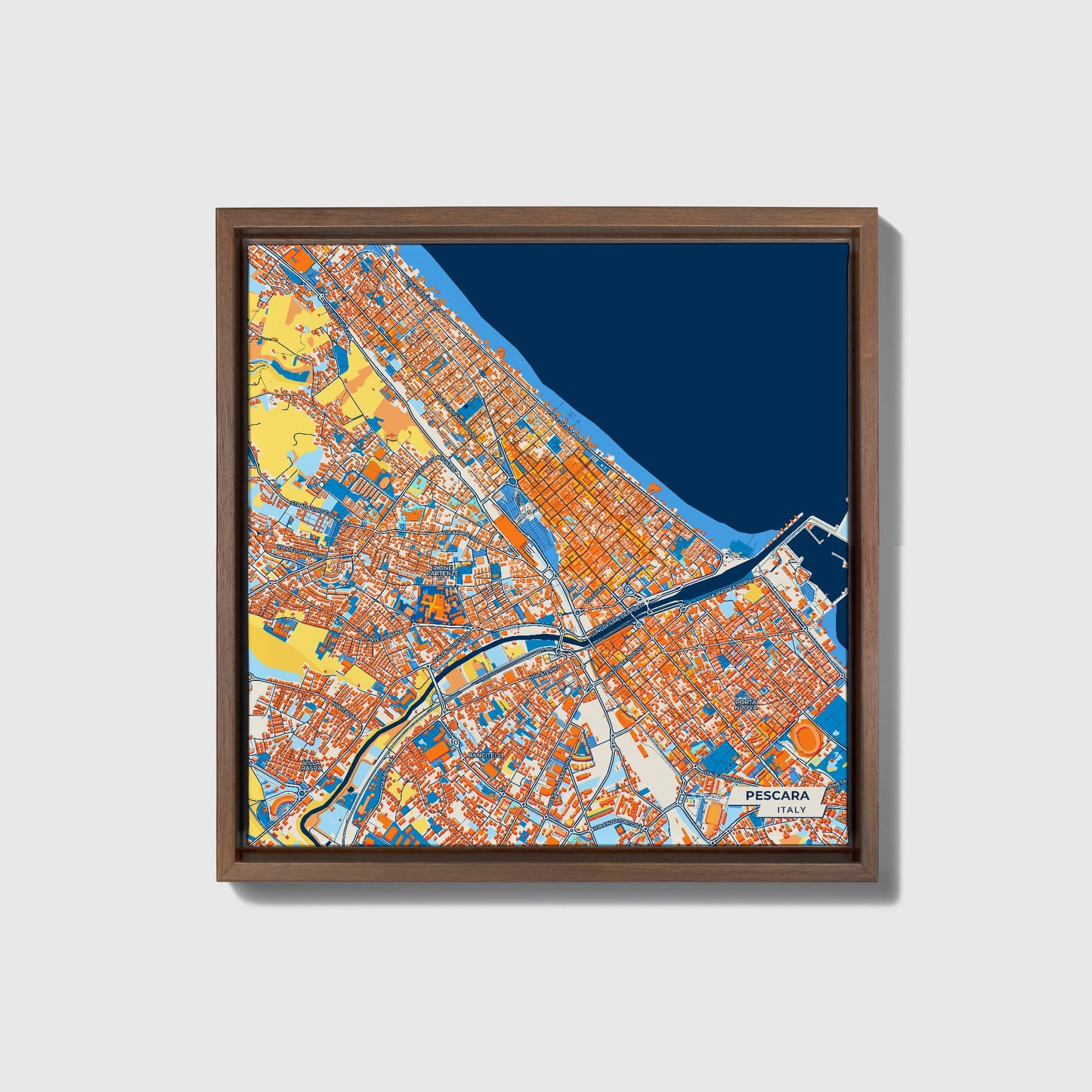 Pescara Italy Colorful City Map Canvas Print • Dark Wooden Framed