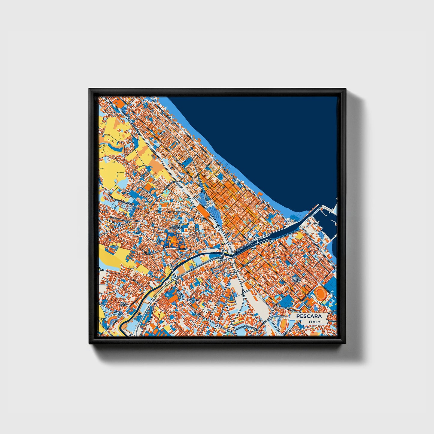 Pescara Italy Colorful City Map Canvas Print • Black Framed