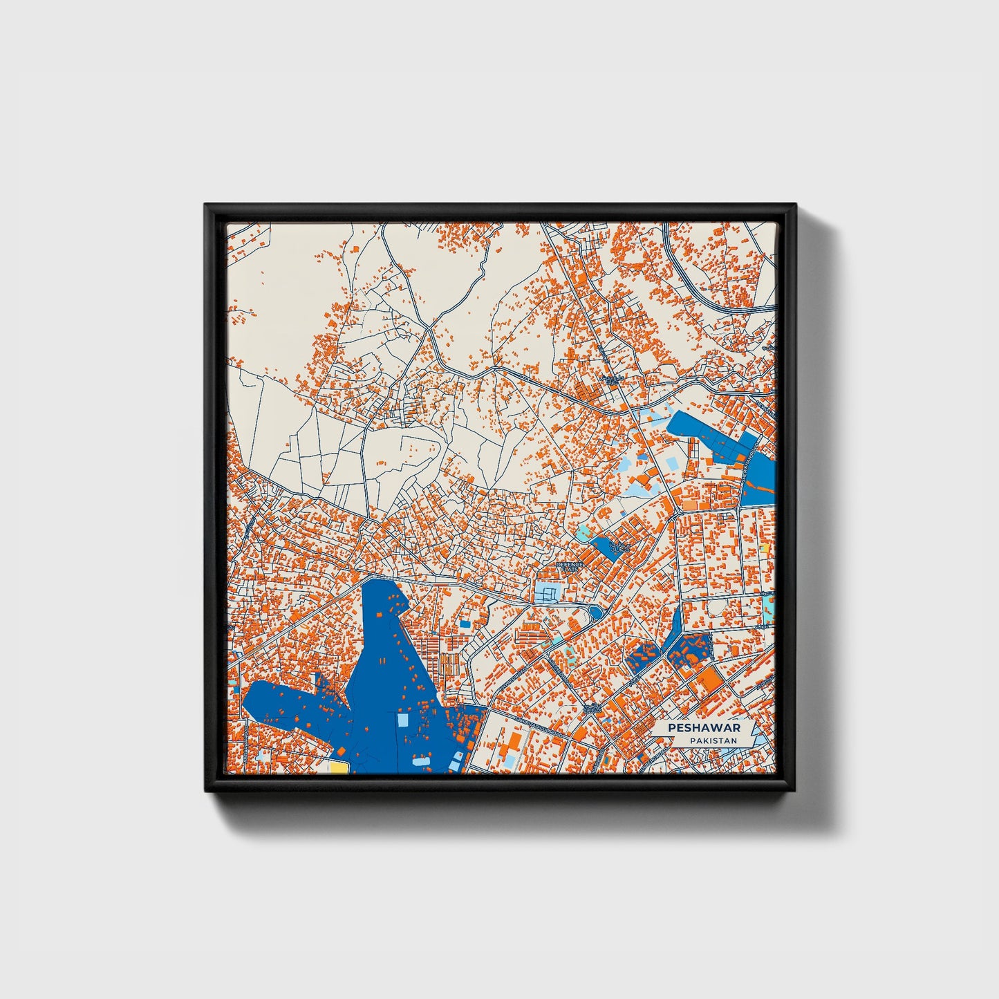 Peshawar Pakistan Colorful City Map Canvas Print • Black Framed