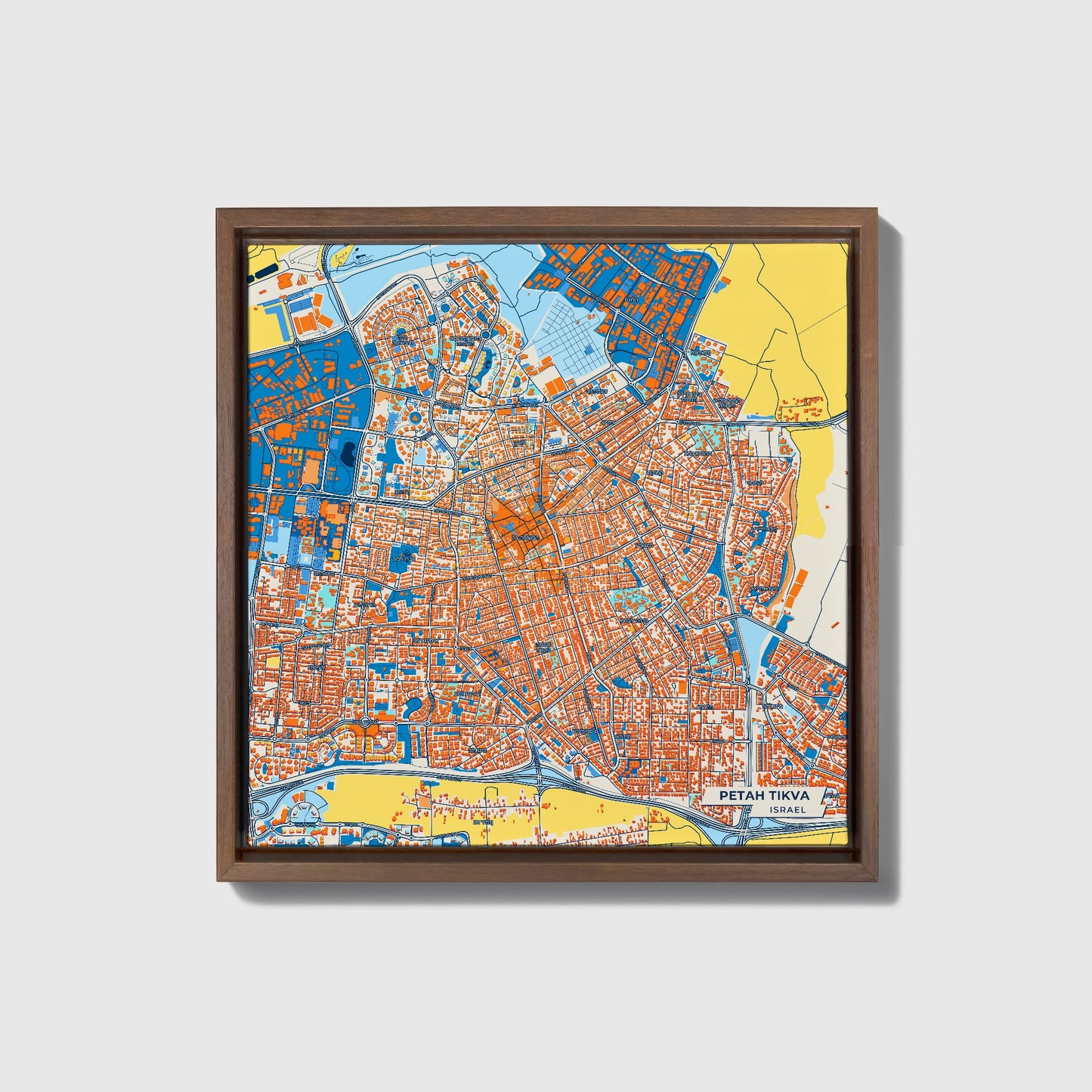 Petah Tikva Israel Colorful City Map Canvas Print • Dark Wooden Framed