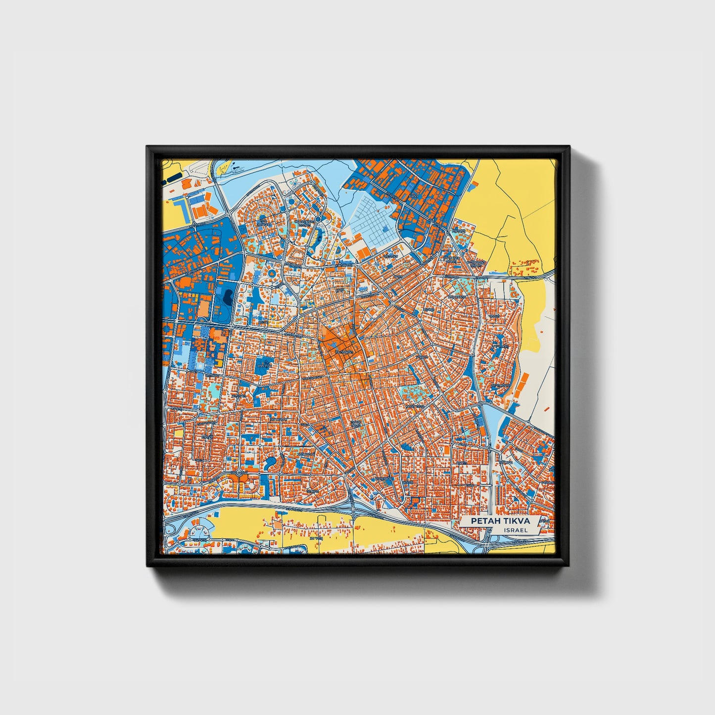 Petah Tikva Israel Colorful City Map Canvas Print • Black Framed