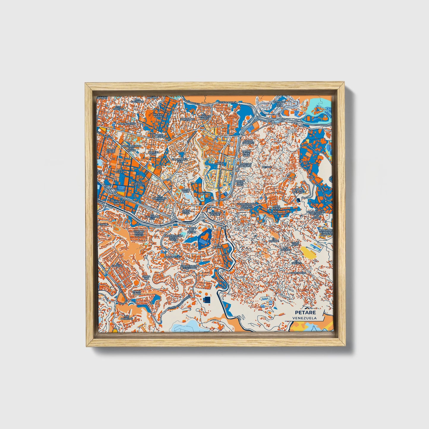 Petare Venezuela Colorful City Map Canvas Print • Natural Wooden Framed