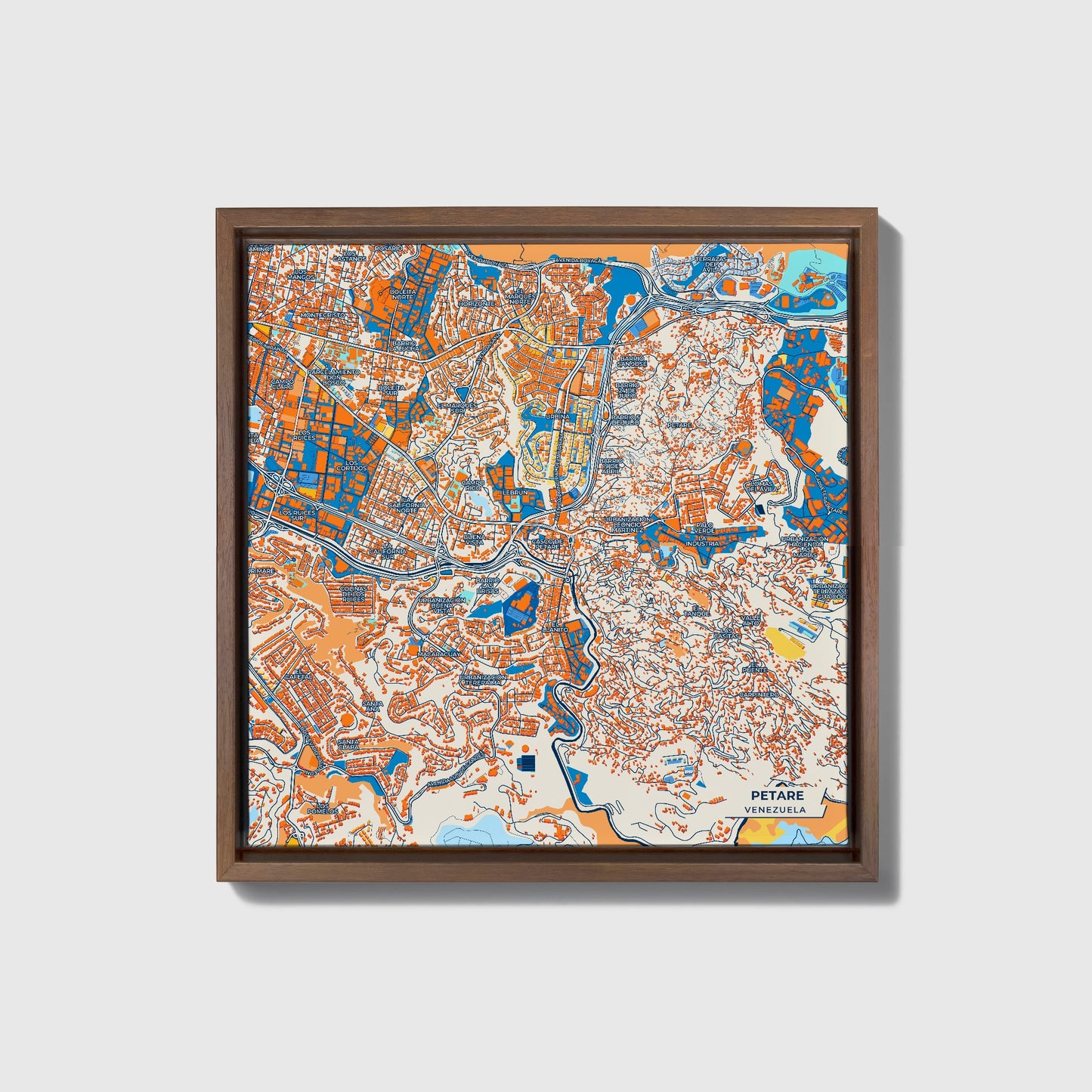 Petare Venezuela Colorful City Map Canvas Print • Dark Wooden Framed