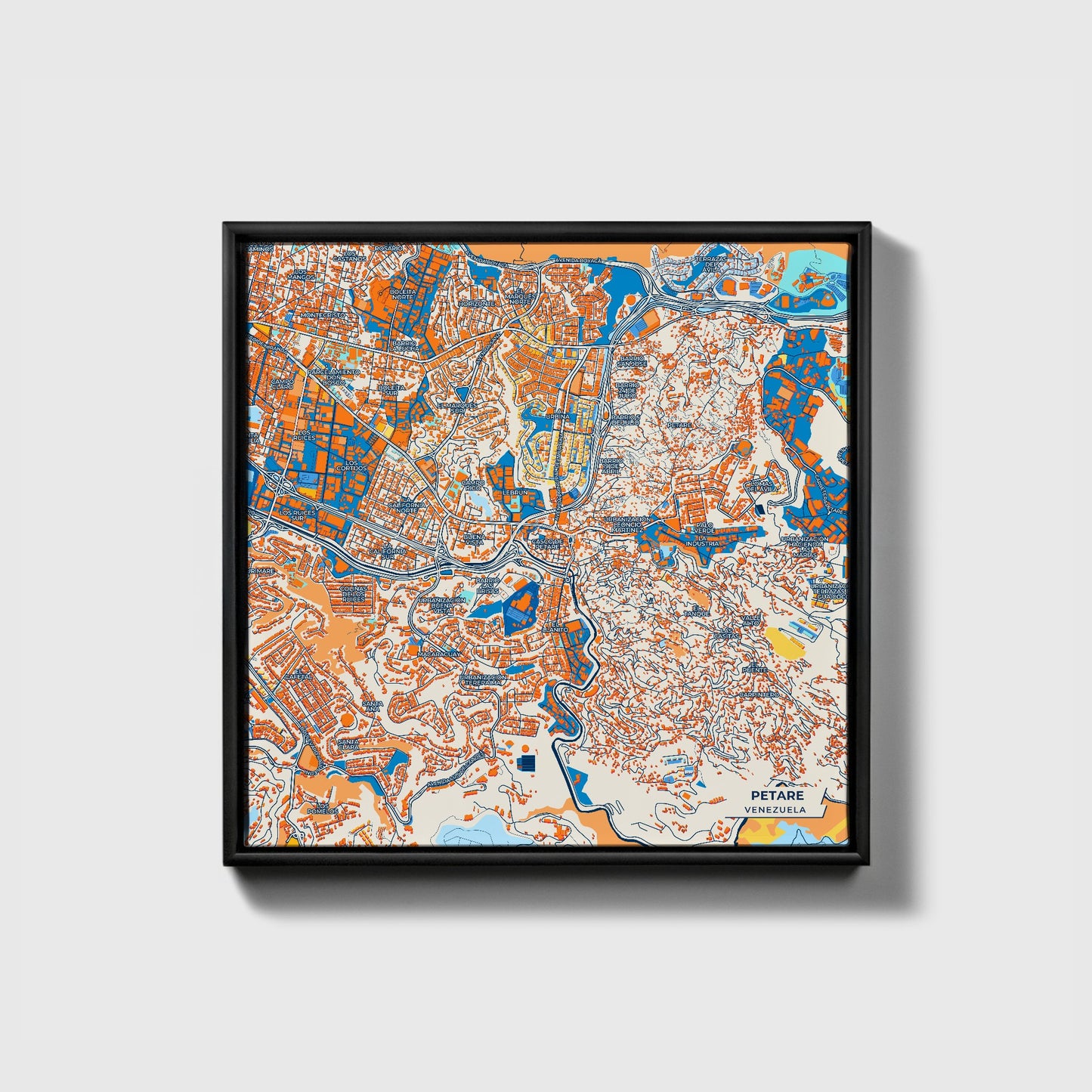 Petare Venezuela Colorful City Map Canvas Print • Black Framed