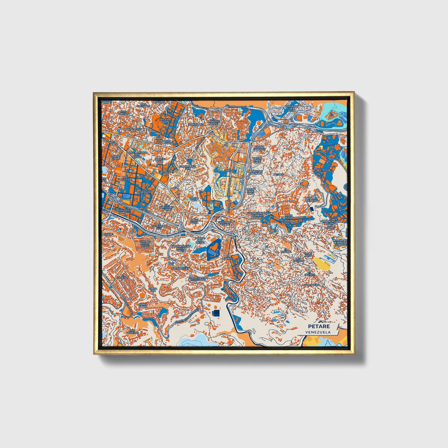 Petare Venezuela Colorful City Map Canvas Print • Gold Framed
