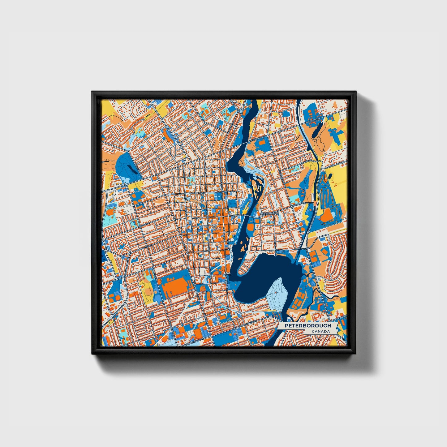 Peterborough Canada Colorful City Map Canvas Print • Black Framed