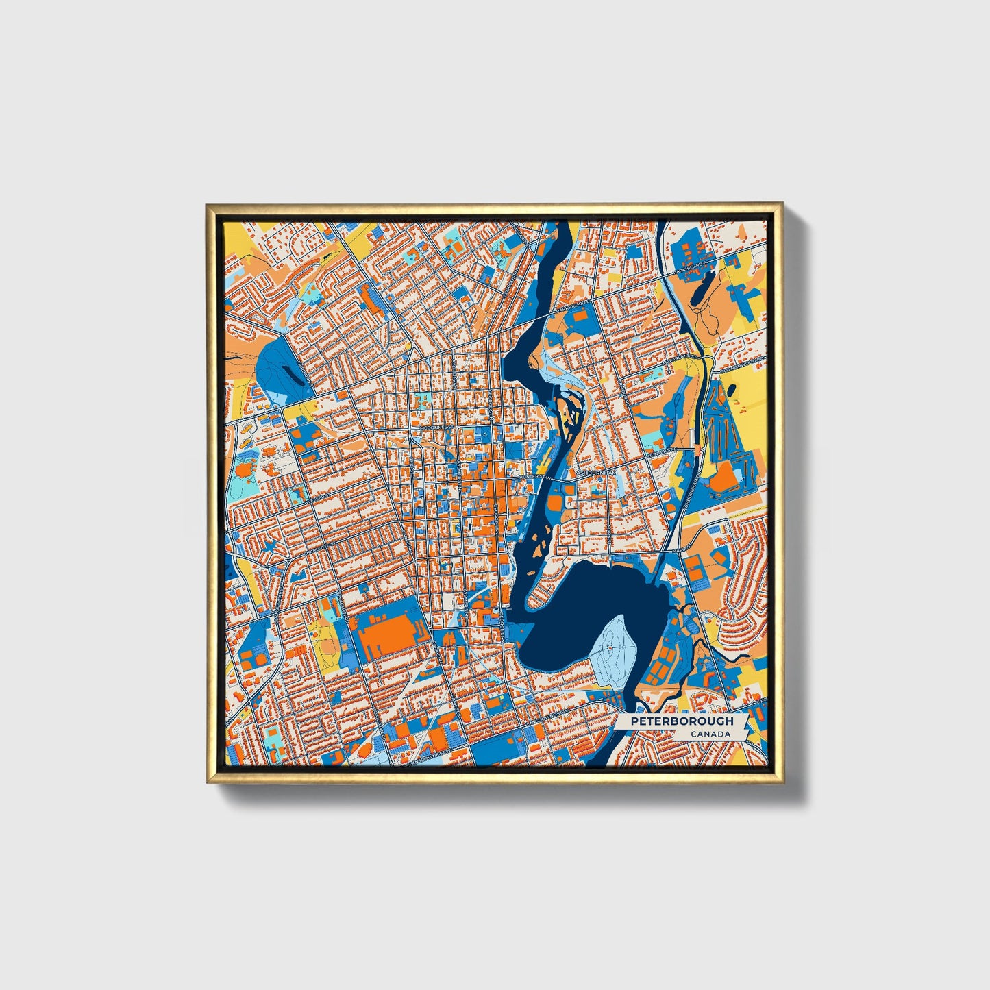 Peterborough Canada Colorful City Map Canvas Print • Gold Framed