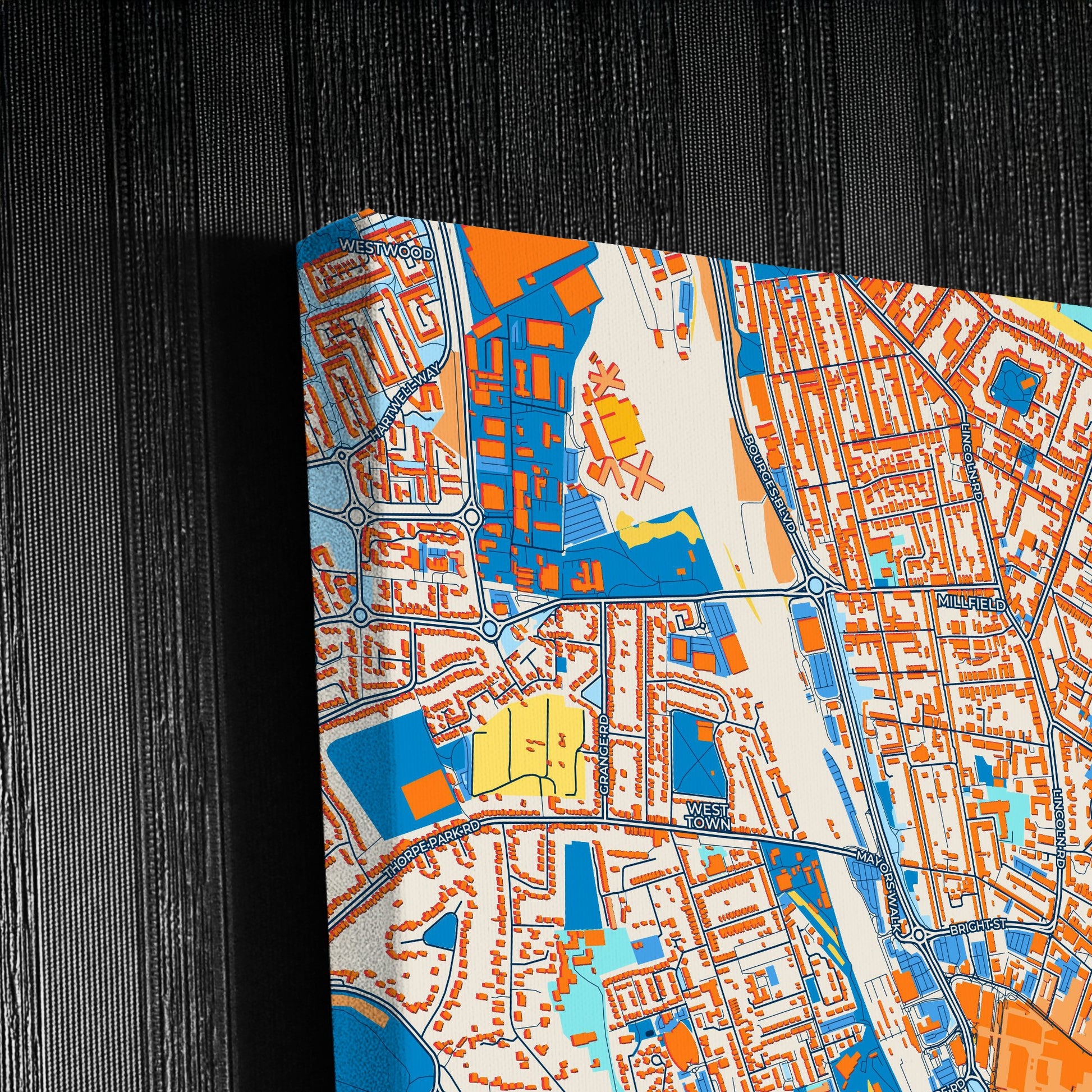 Peterborough England Colorful City Map Canvas Print Detail