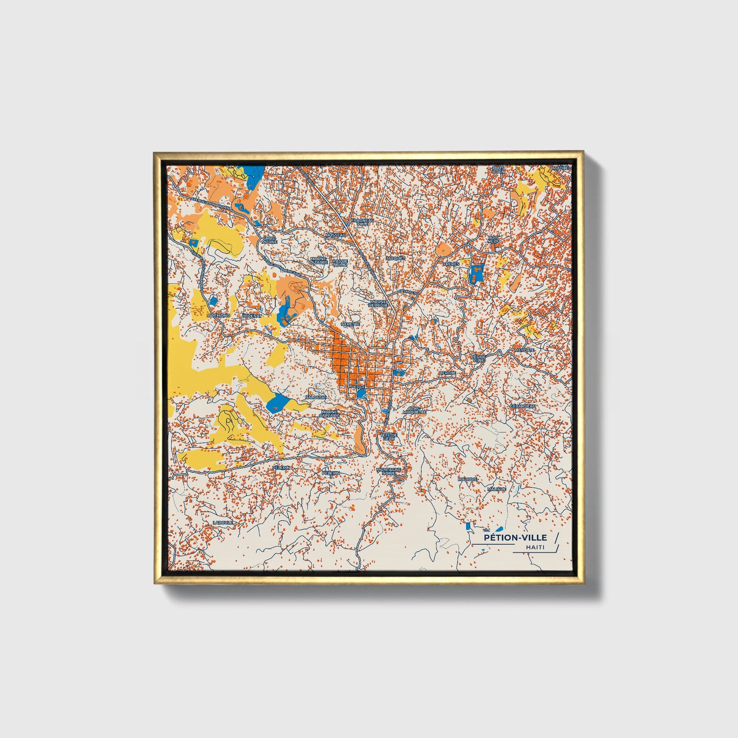 Pétion-Ville Haiti Colorful City Map Canvas Print • Gold Framed