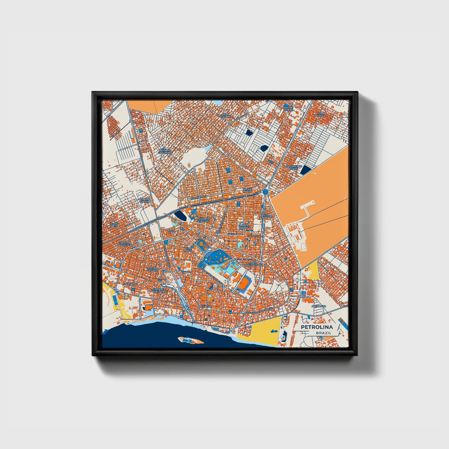 Petrolina Brazil Colorful City Map Canvas Print • Black Framed
