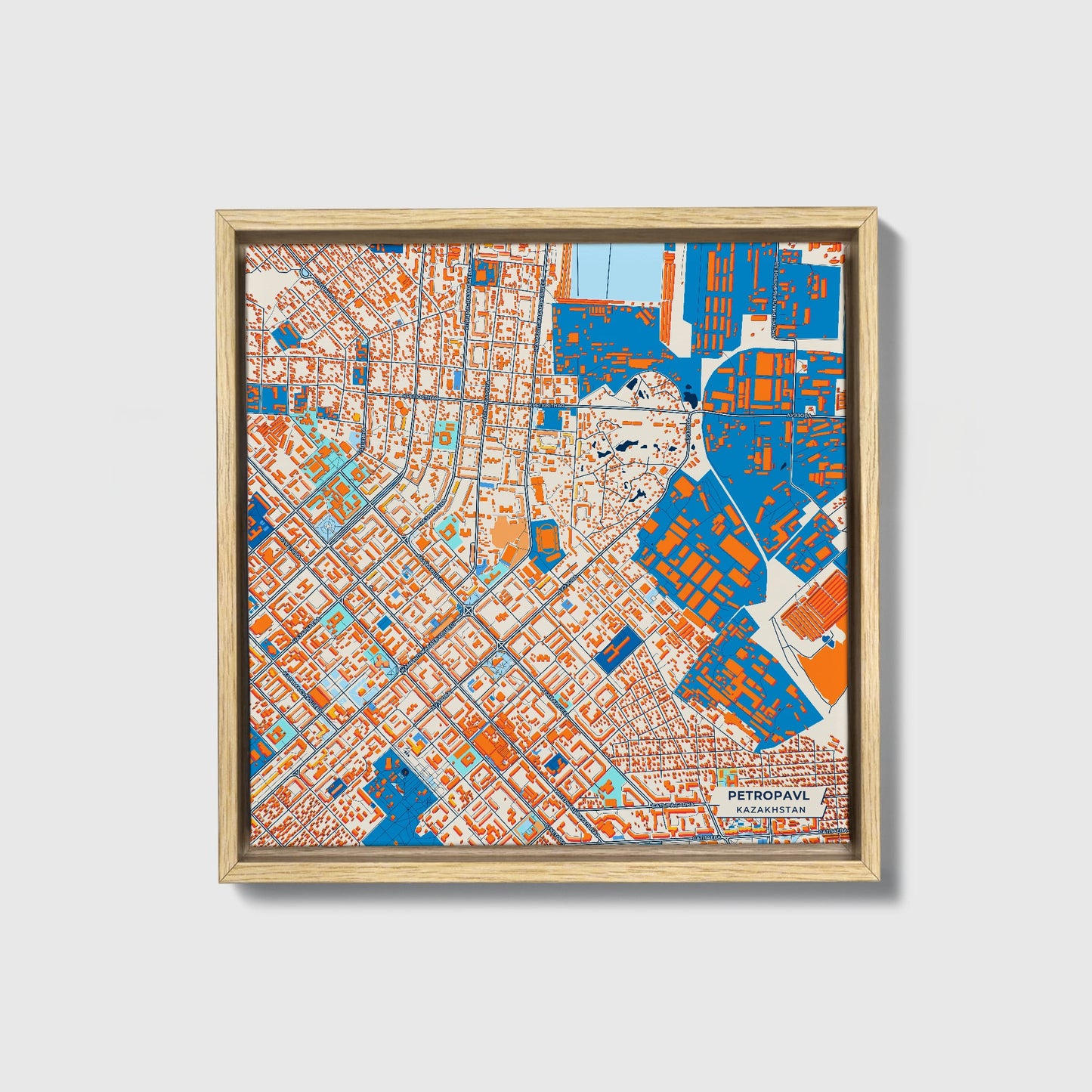 Petropavl Kazakhstan Colorful City Map Canvas Print • Natural Wooden Framed