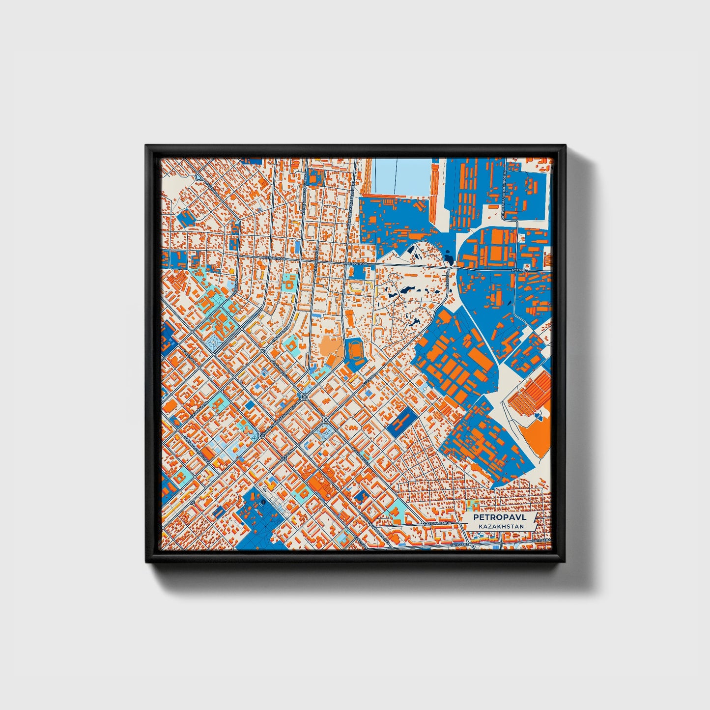 Petropavl Kazakhstan Colorful City Map Canvas Print • Black Framed