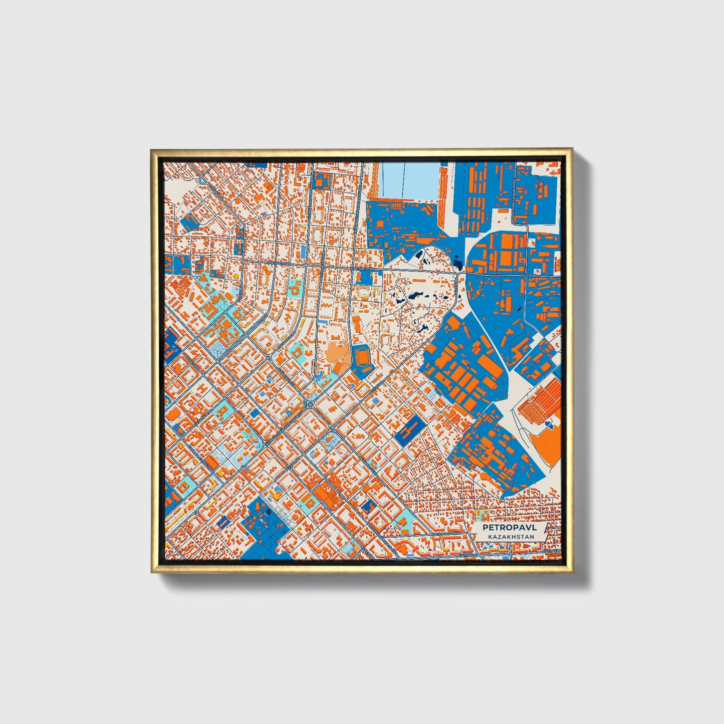 Petropavl Kazakhstan Colorful City Map Canvas Print • Gold Framed