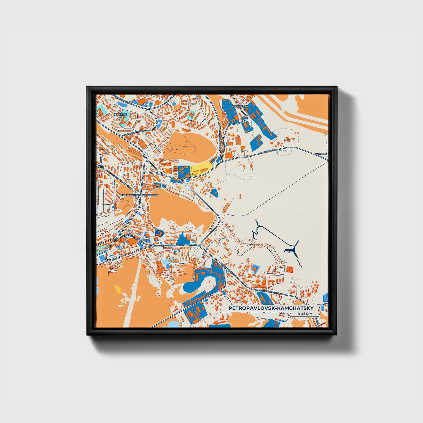 Петропавловск-Камчатский Russia Colorful City Map Canvas Print • Black Framed