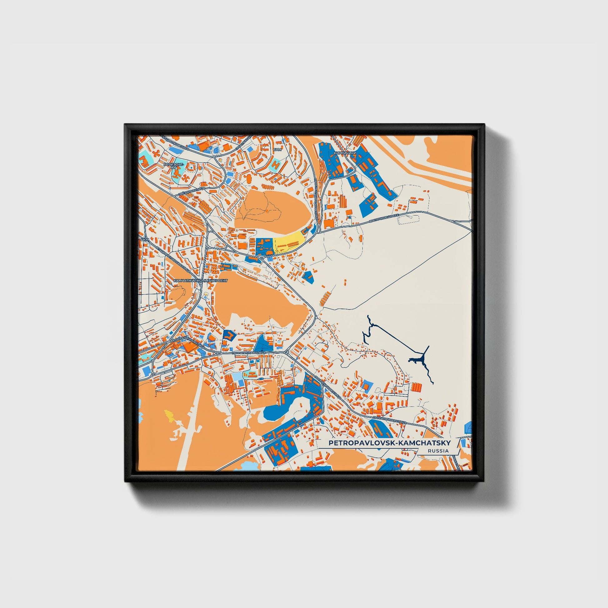 Петропавловск-Камчатский Russia Colorful City Map Canvas Print • Black Framed