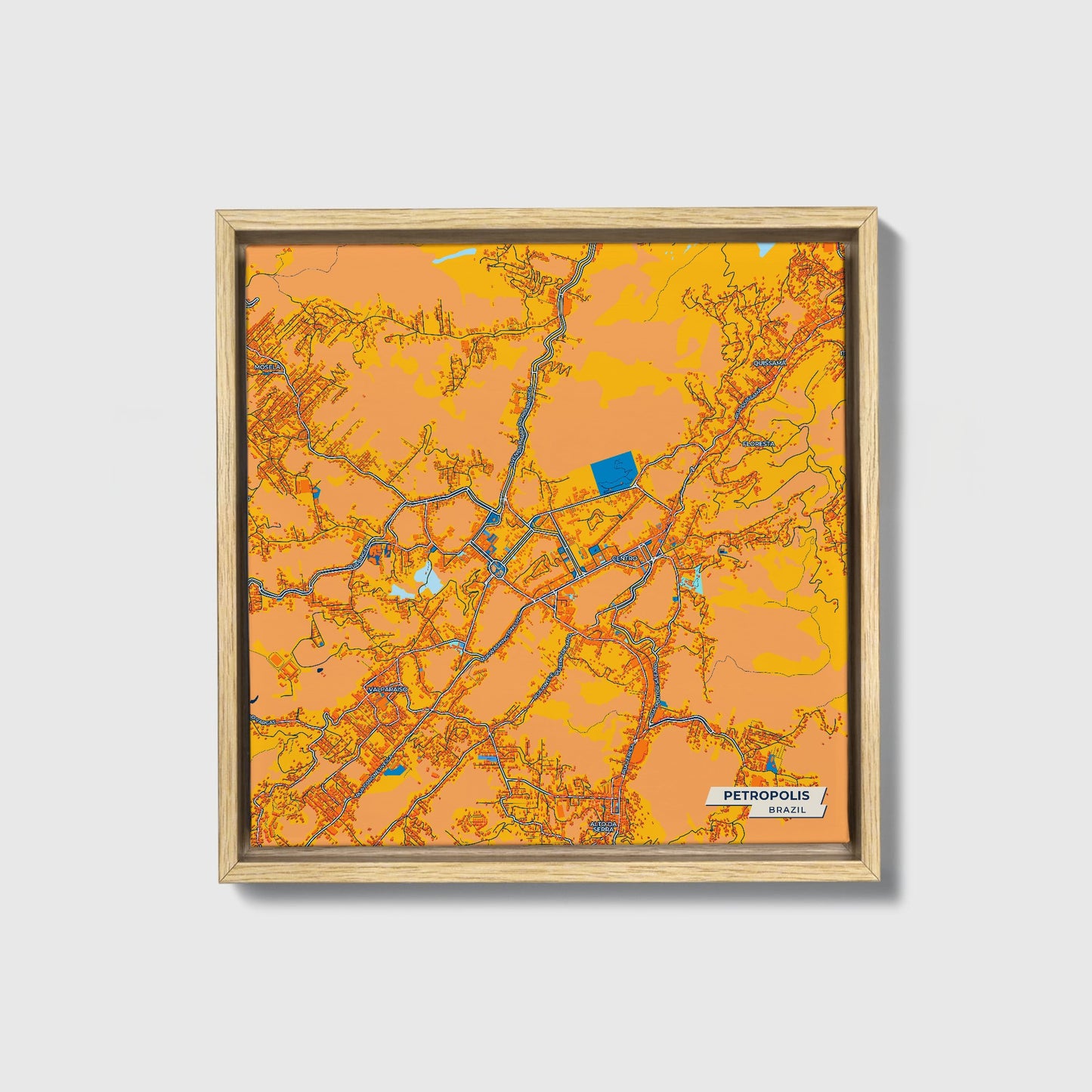 Petropolis Brazil Colorful City Map Canvas Print • Natural Wooden Framed