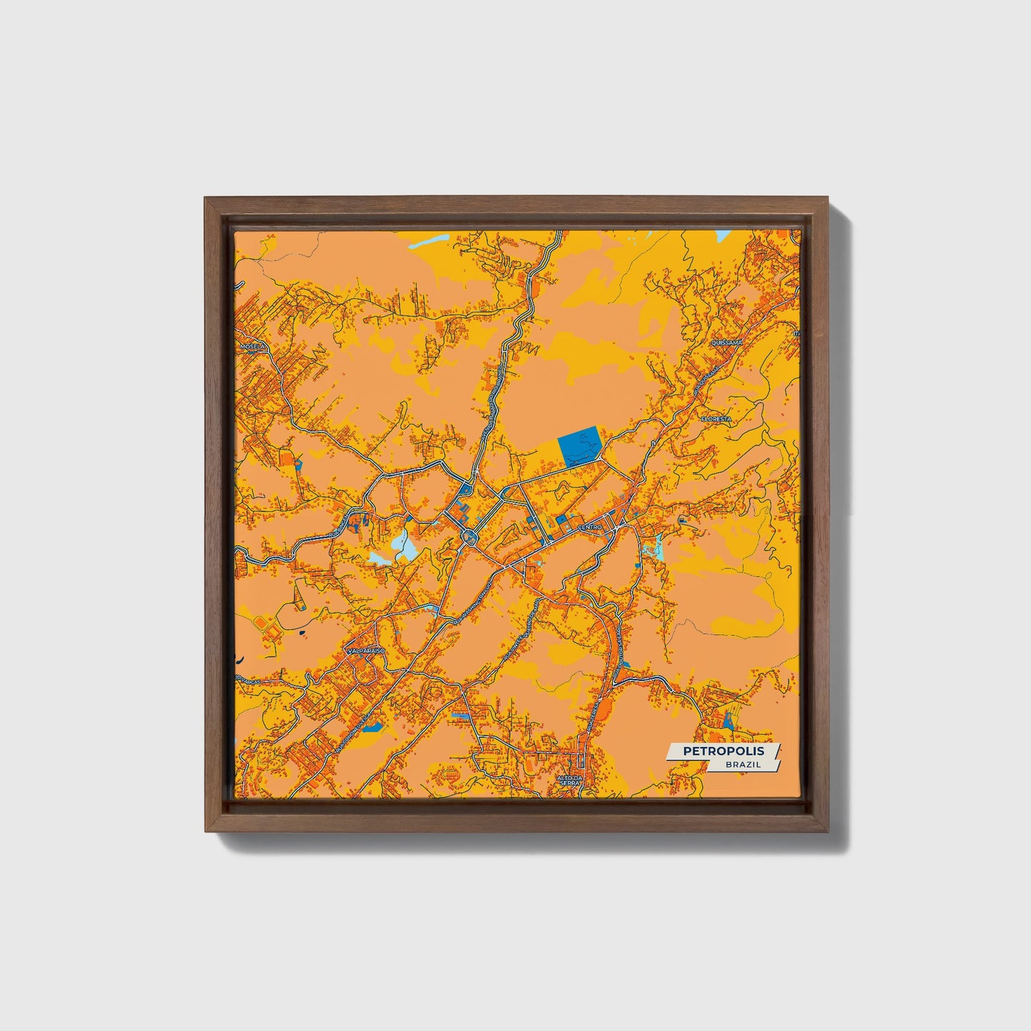 Petropolis Brazil Colorful City Map Canvas Print • Dark Wooden Framed