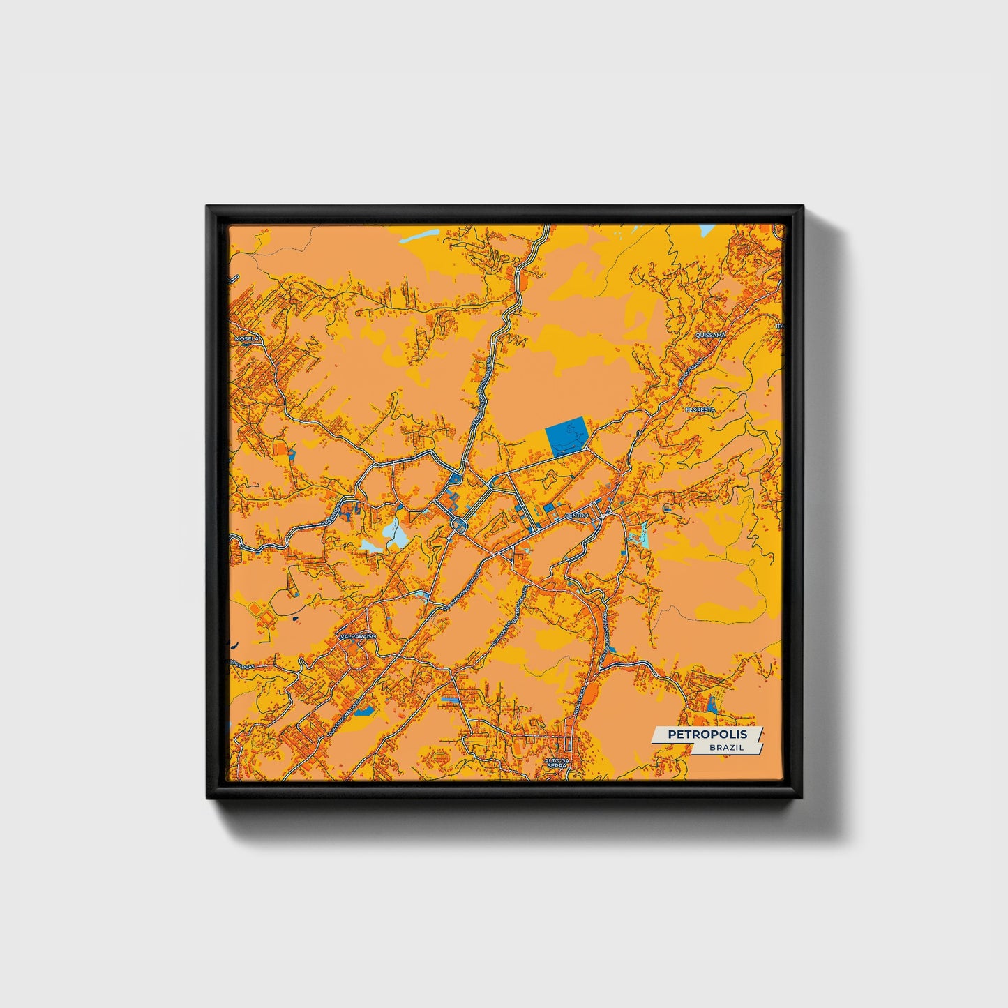 Petropolis Brazil Colorful City Map Canvas Print • Black Framed