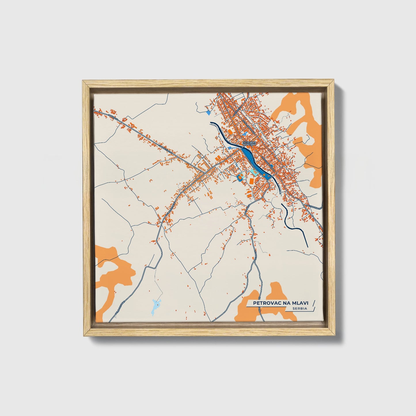 Петровац На Млави Serbia Colorful City Map Canvas Print • Natural Wooden Framed