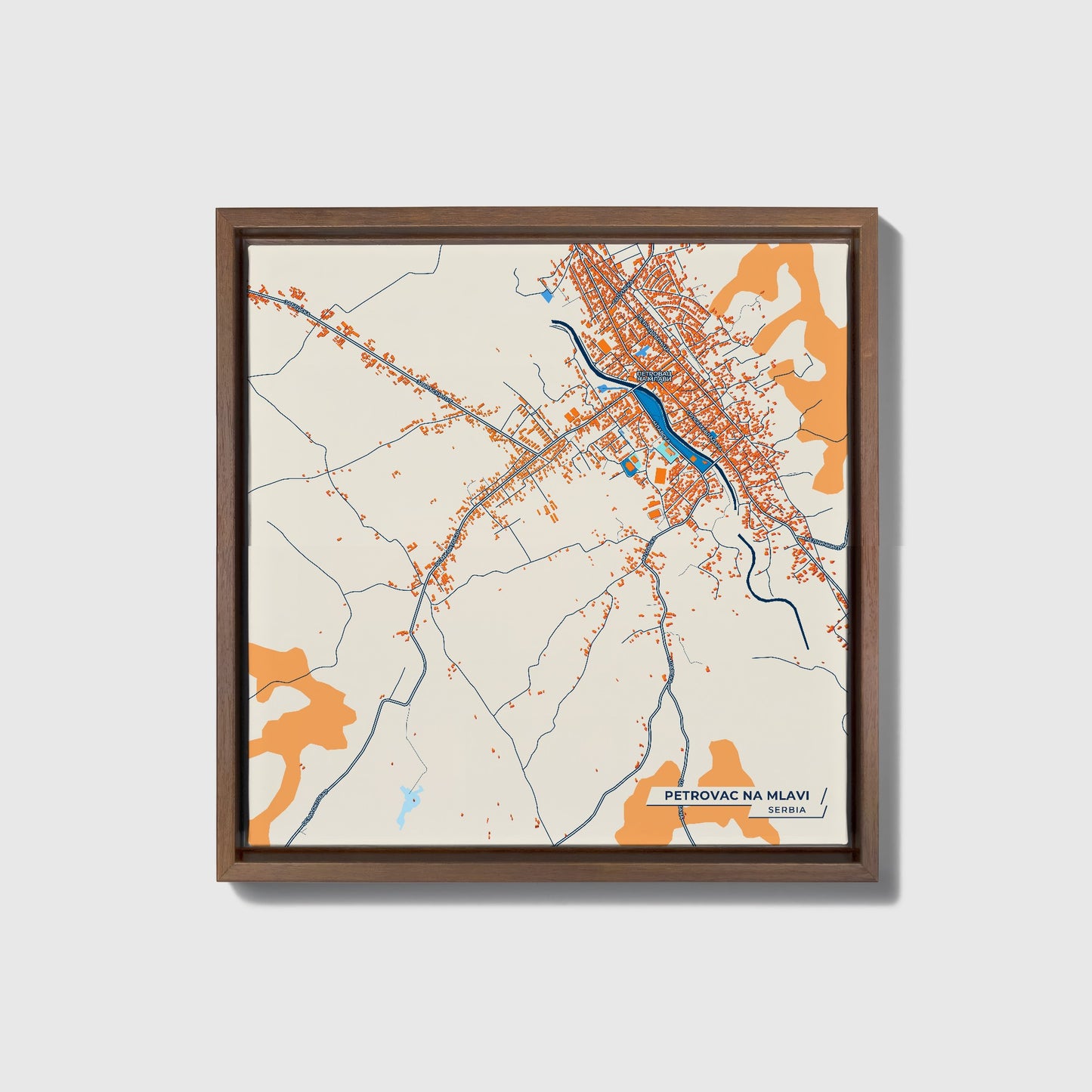 Петровац На Млави Serbia Colorful City Map Canvas Print • Dark Wooden Framed