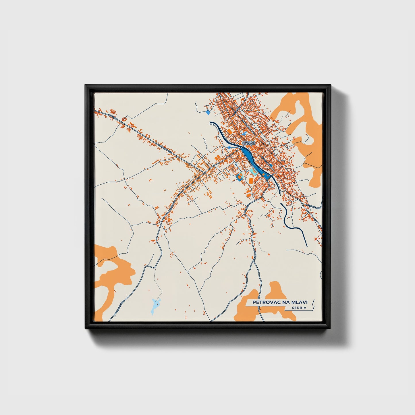 Петровац На Млави Serbia Colorful City Map Canvas Print • Black Framed