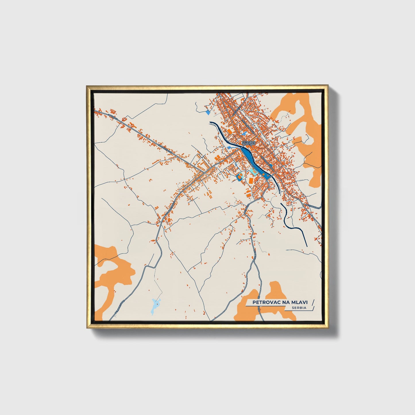 Петровац На Млави Serbia Colorful City Map Canvas Print • Gold Framed