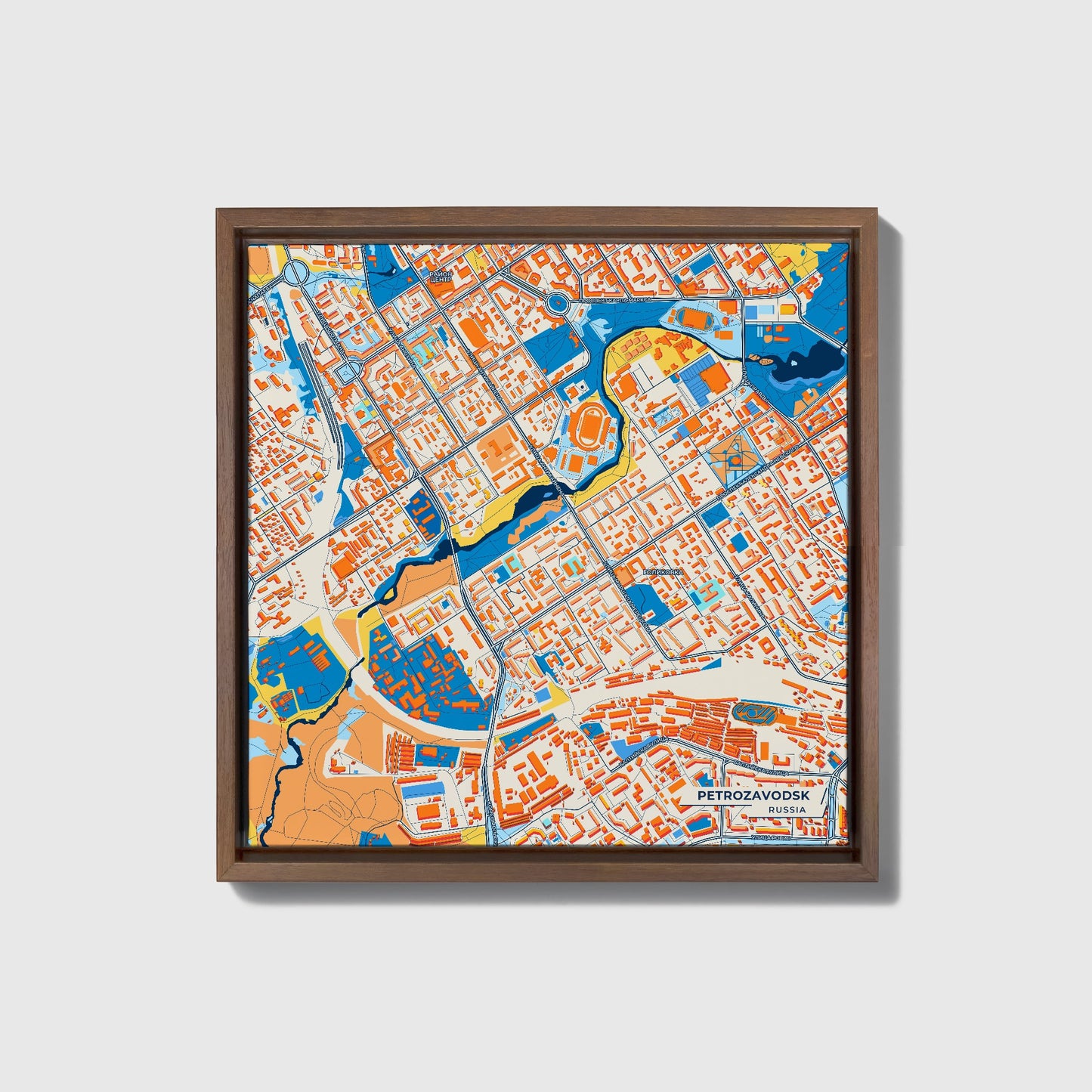 Петрозаводск Russia Colorful City Map Canvas Print • Dark Wooden Framed