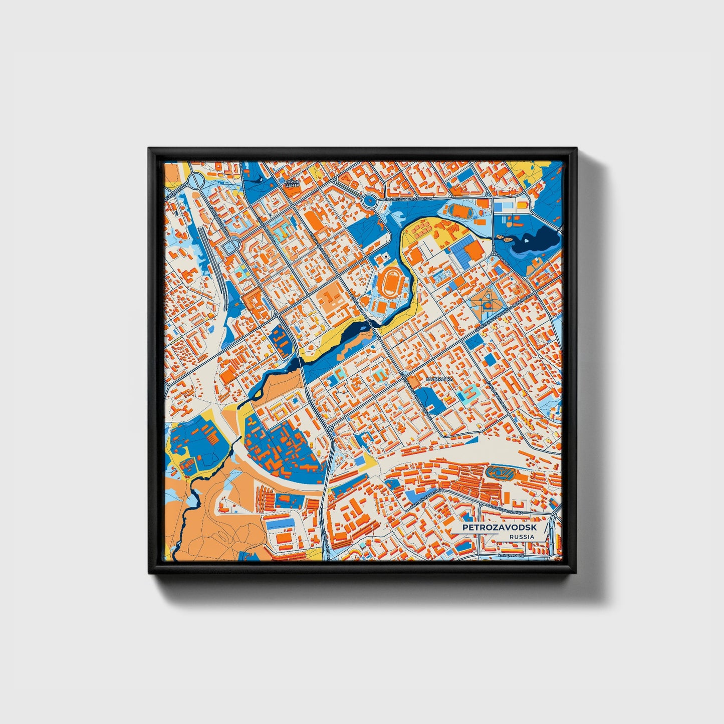 Петрозаводск Russia Colorful City Map Canvas Print • Black Framed