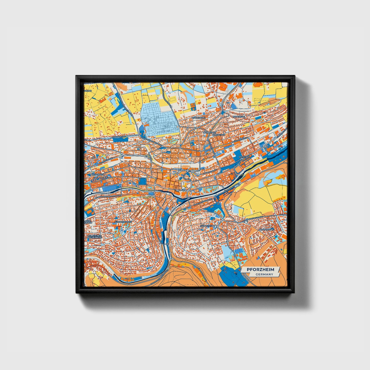 Pforzheim Germany Colorful City Map Canvas Print • Black Framed