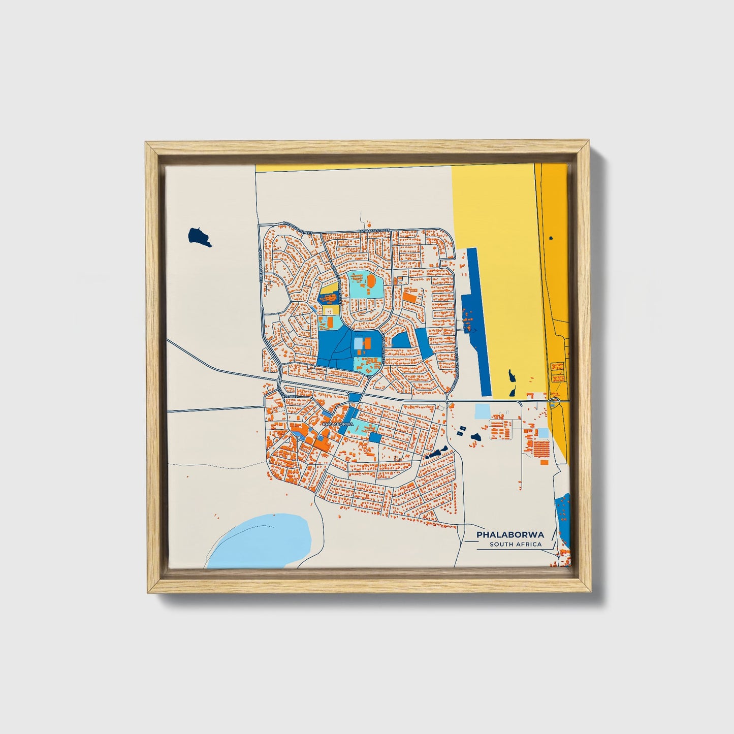 Phalaborwa South Africa Colorful City Map Canvas Print • Natural Wooden Framed