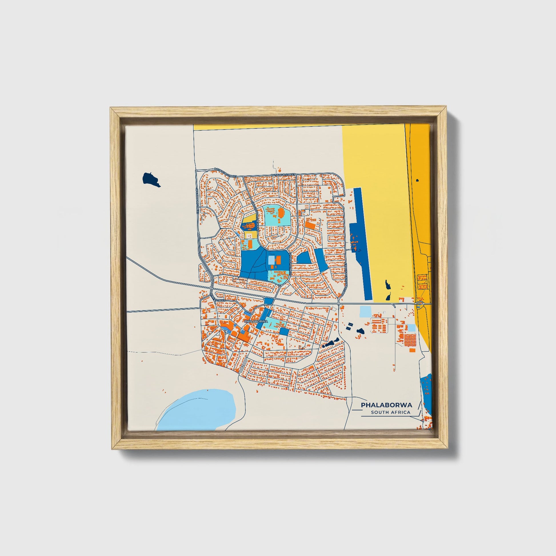 Phalaborwa South Africa Colorful City Map Canvas Print • Natural Wooden Framed
