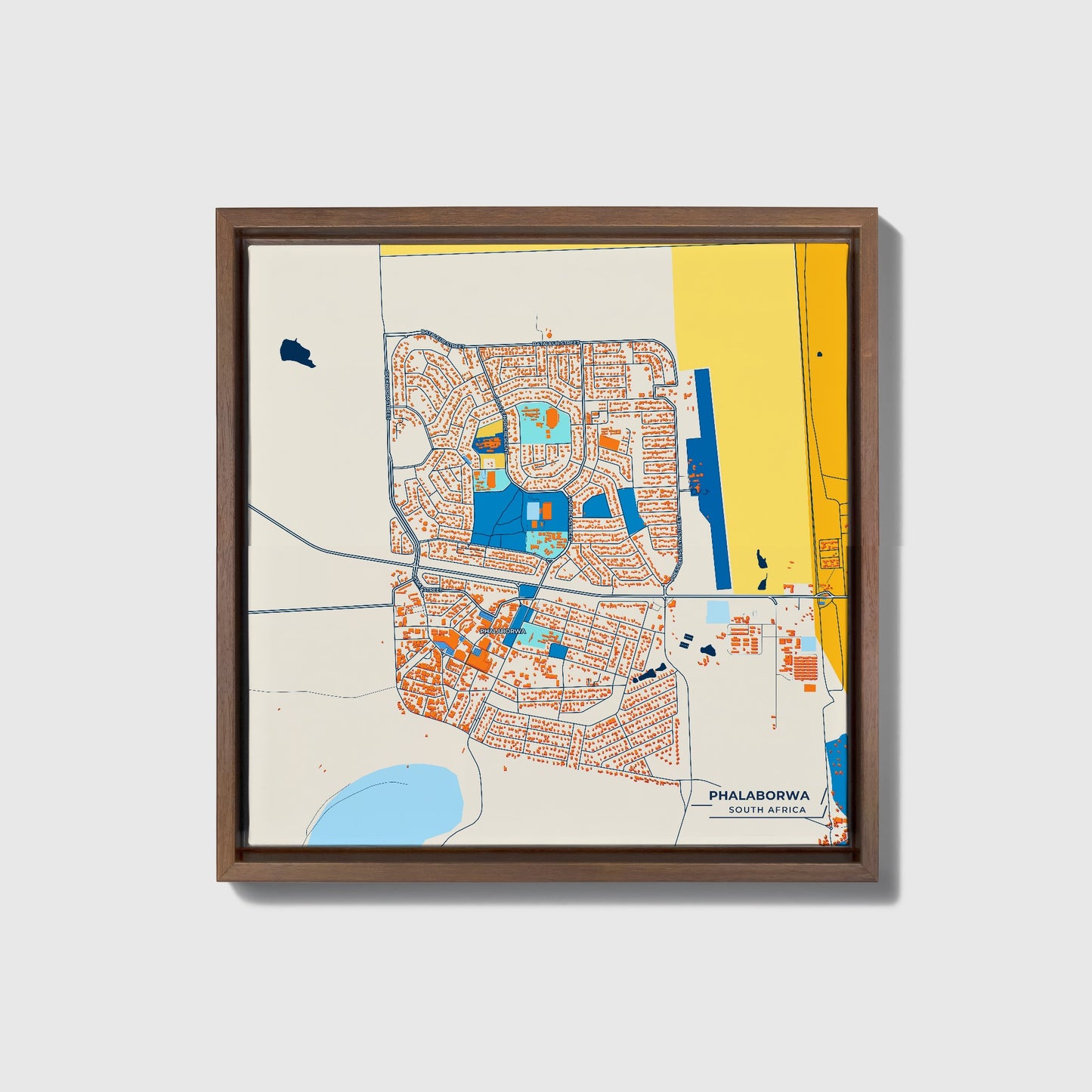 Phalaborwa South Africa Colorful City Map Canvas Print • Dark Wooden Framed