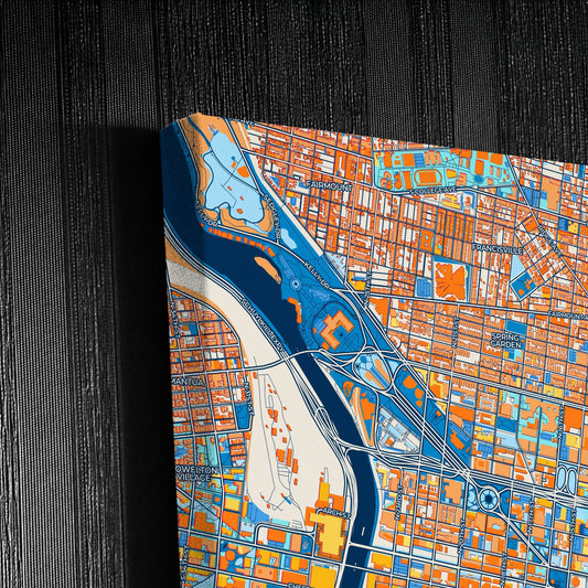 Philadelphia Pennsylvania Colorful City Map Canvas Print Detail