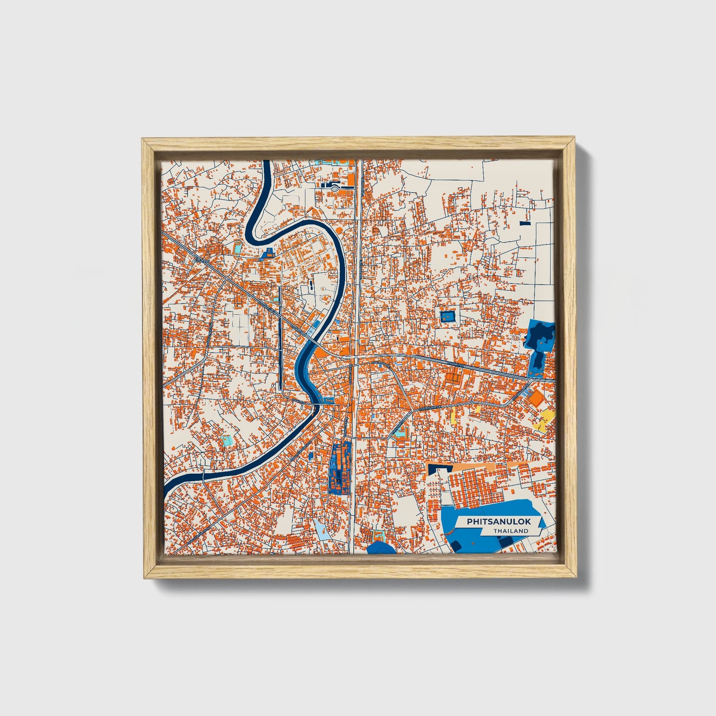 Phitsanulok Thailand Colorful City Map Canvas Print • Natural Wooden Framed