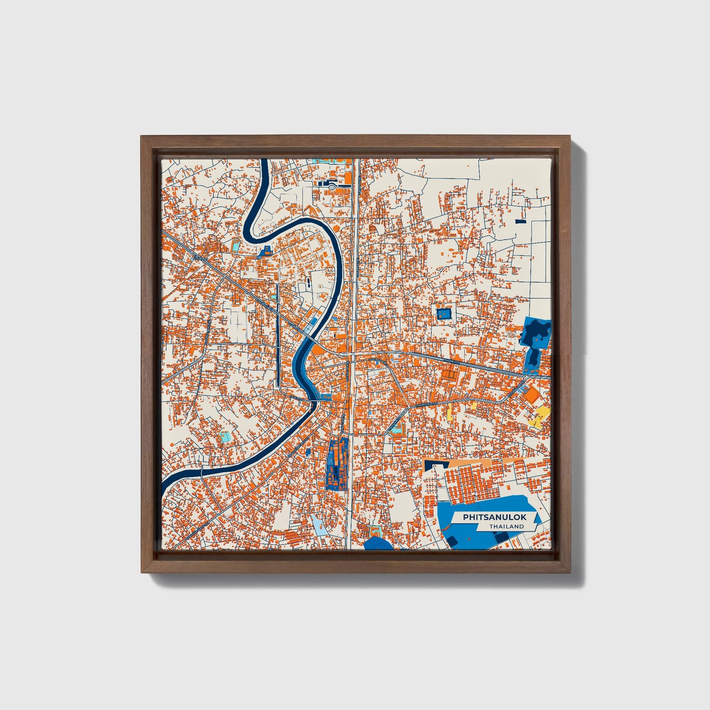 Phitsanulok Thailand Colorful City Map Canvas Print • Dark Wooden Framed