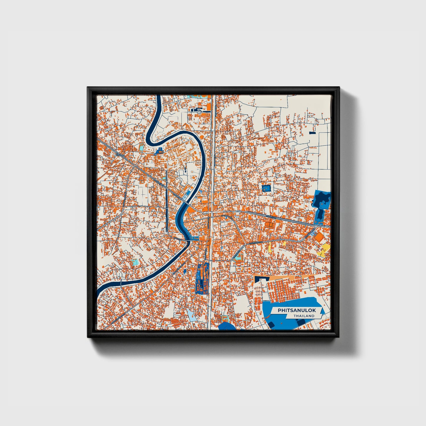 Phitsanulok Thailand Colorful City Map Canvas Print • Black Framed