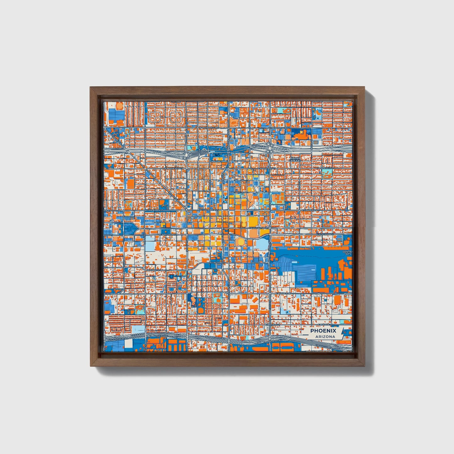 Phoenix Arizona Colorful City Map Canvas Print • Dark Wooden Framed