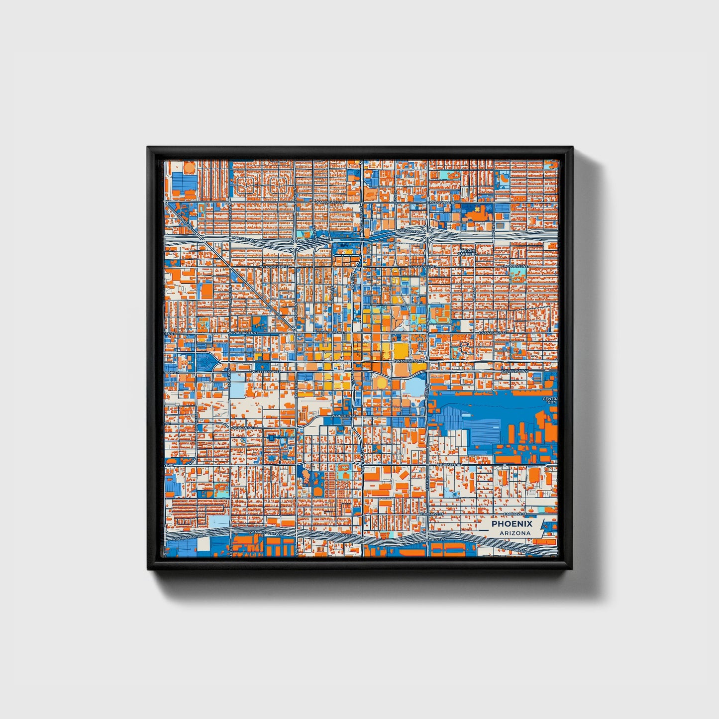 Phoenix Arizona Colorful City Map Canvas Print • Black Framed