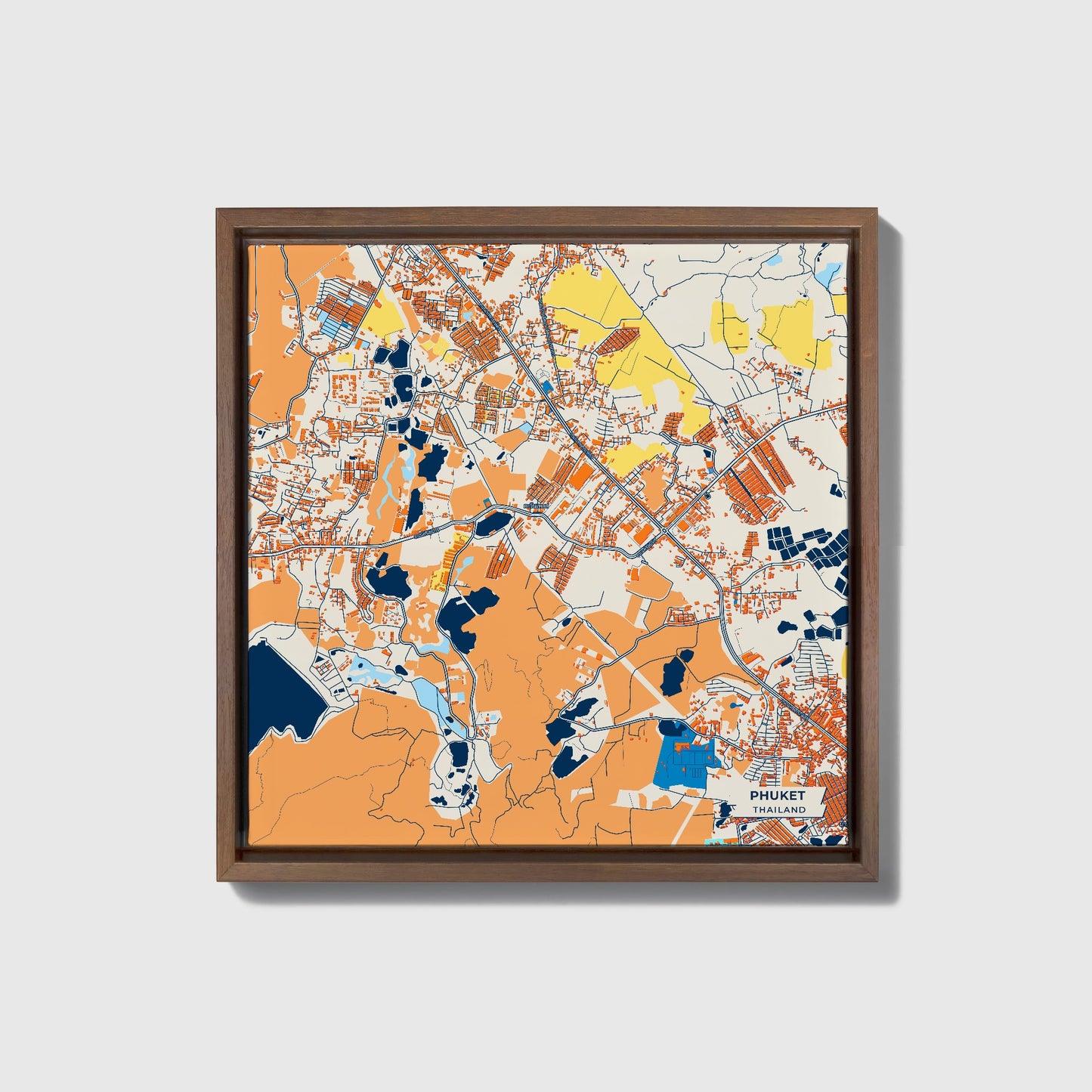 Phuket Thailand Colorful City Map Canvas Print • Dark Wooden Framed