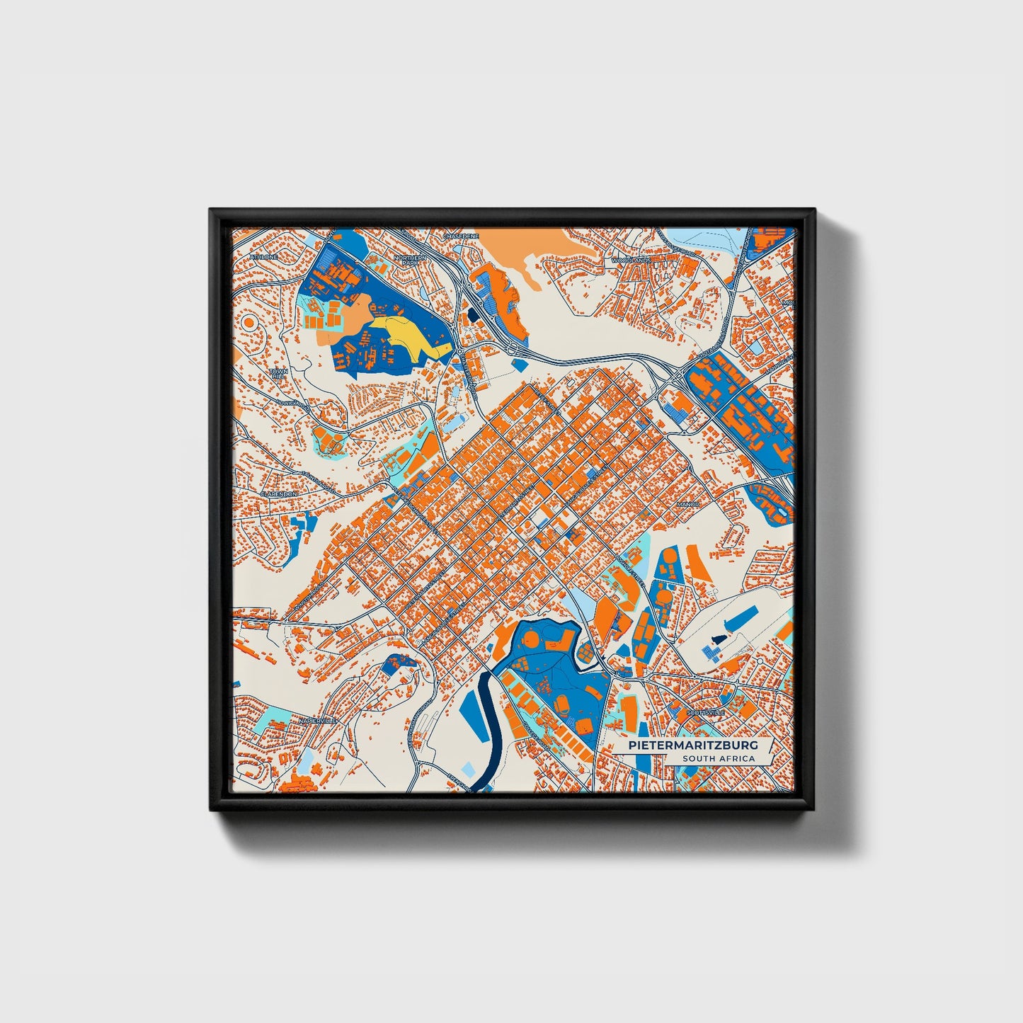 Pietermaritzburg South Africa Colorful City Map Canvas Print • Black Framed