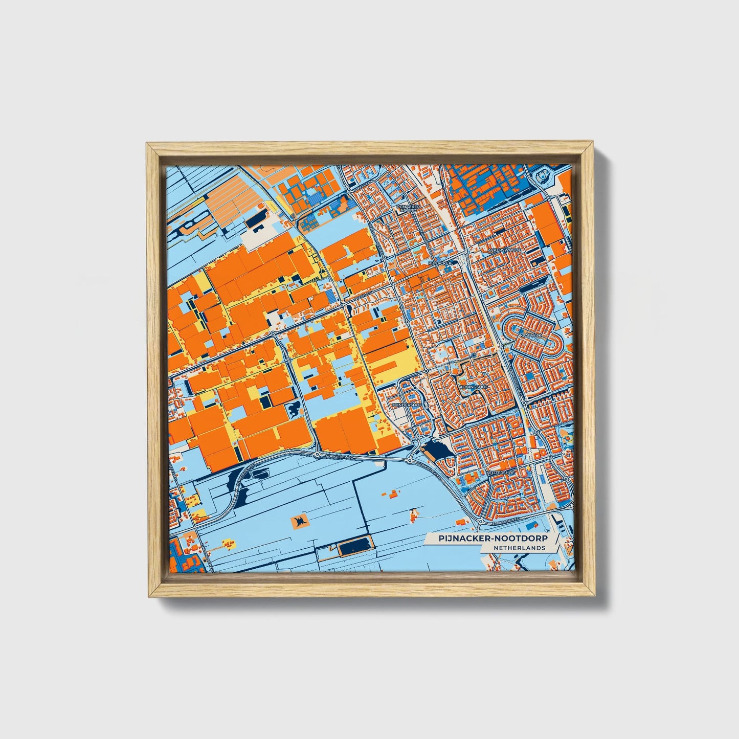 Pijnacker-Nootdorp Netherlands Colorful City Map Canvas Print • Natural Wooden Framed