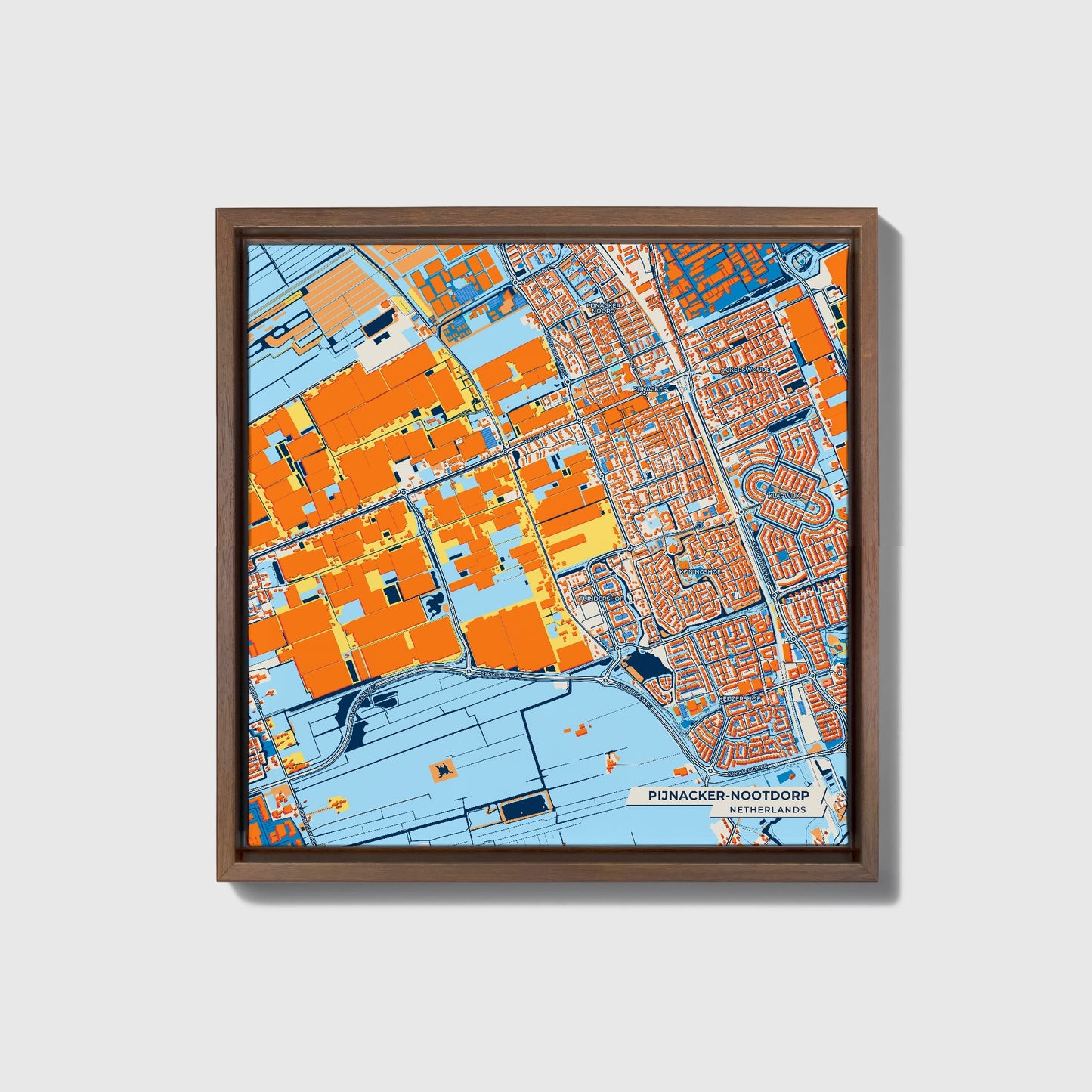 Pijnacker-Nootdorp Netherlands Colorful City Map Canvas Print • Dark Wooden Framed