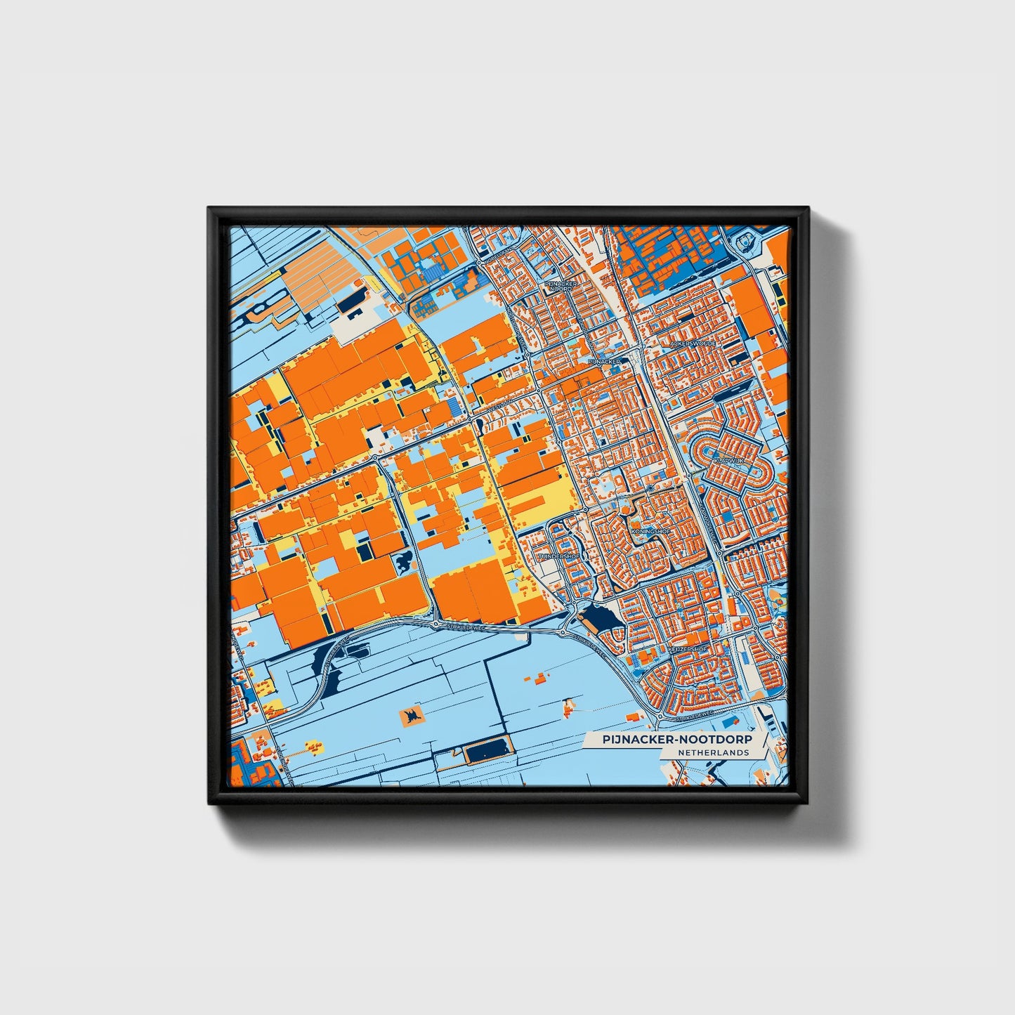 Pijnacker-Nootdorp Netherlands Colorful City Map Canvas Print • Black Framed