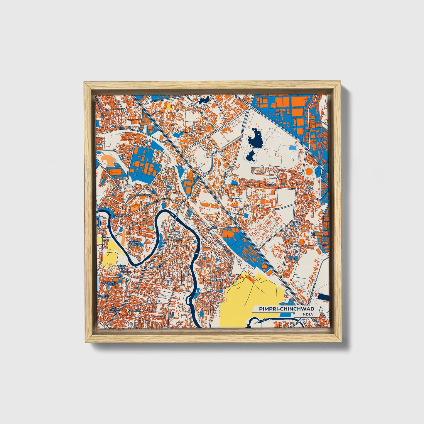 Pimpri-Chinchwad India Colorful City Map Canvas Print • Natural Wooden Framed