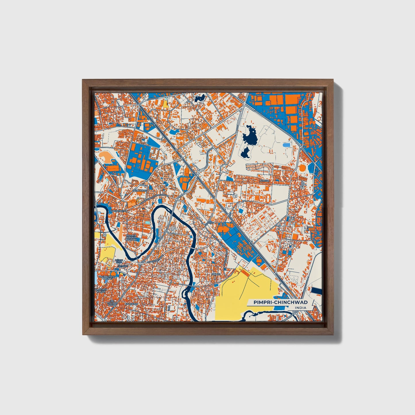 Pimpri-Chinchwad India Colorful City Map Canvas Print • Dark Wooden Framed