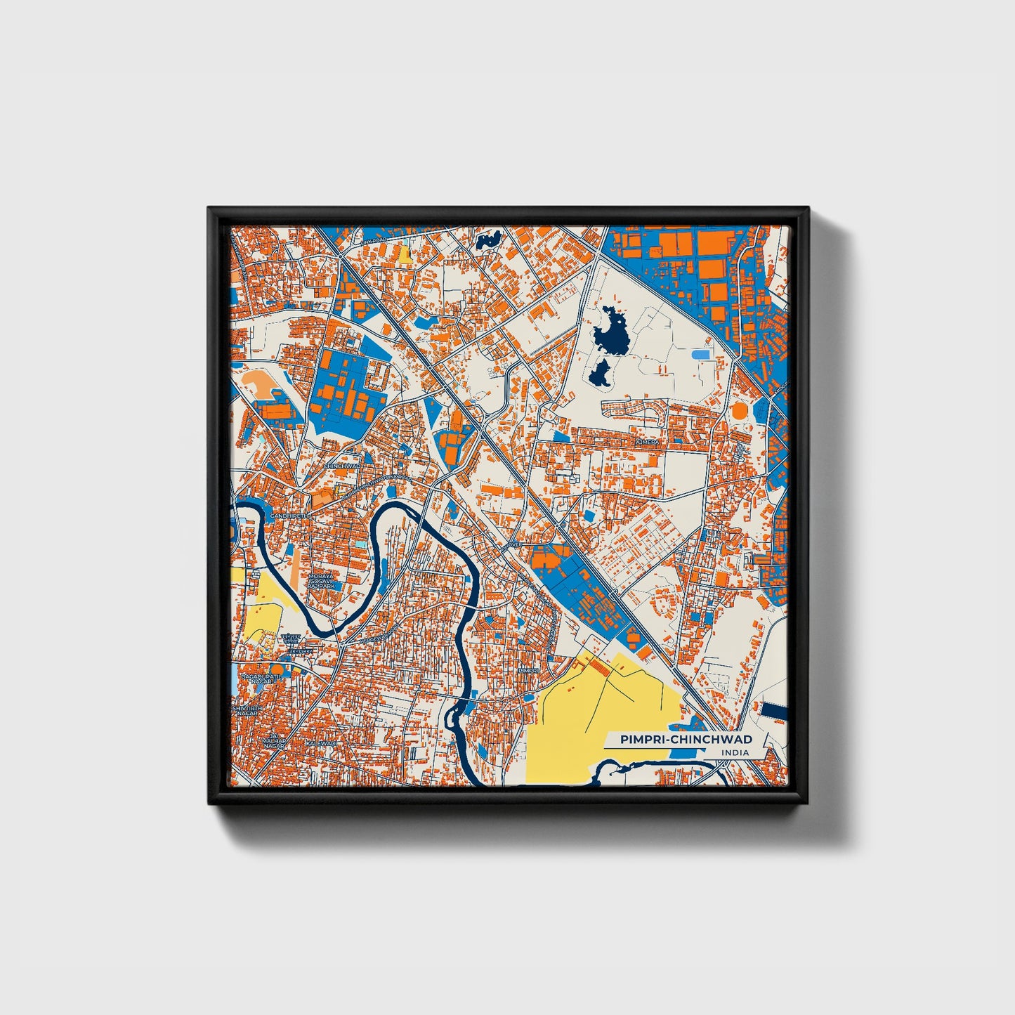 Pimpri-Chinchwad India Colorful City Map Canvas Print • Black Framed