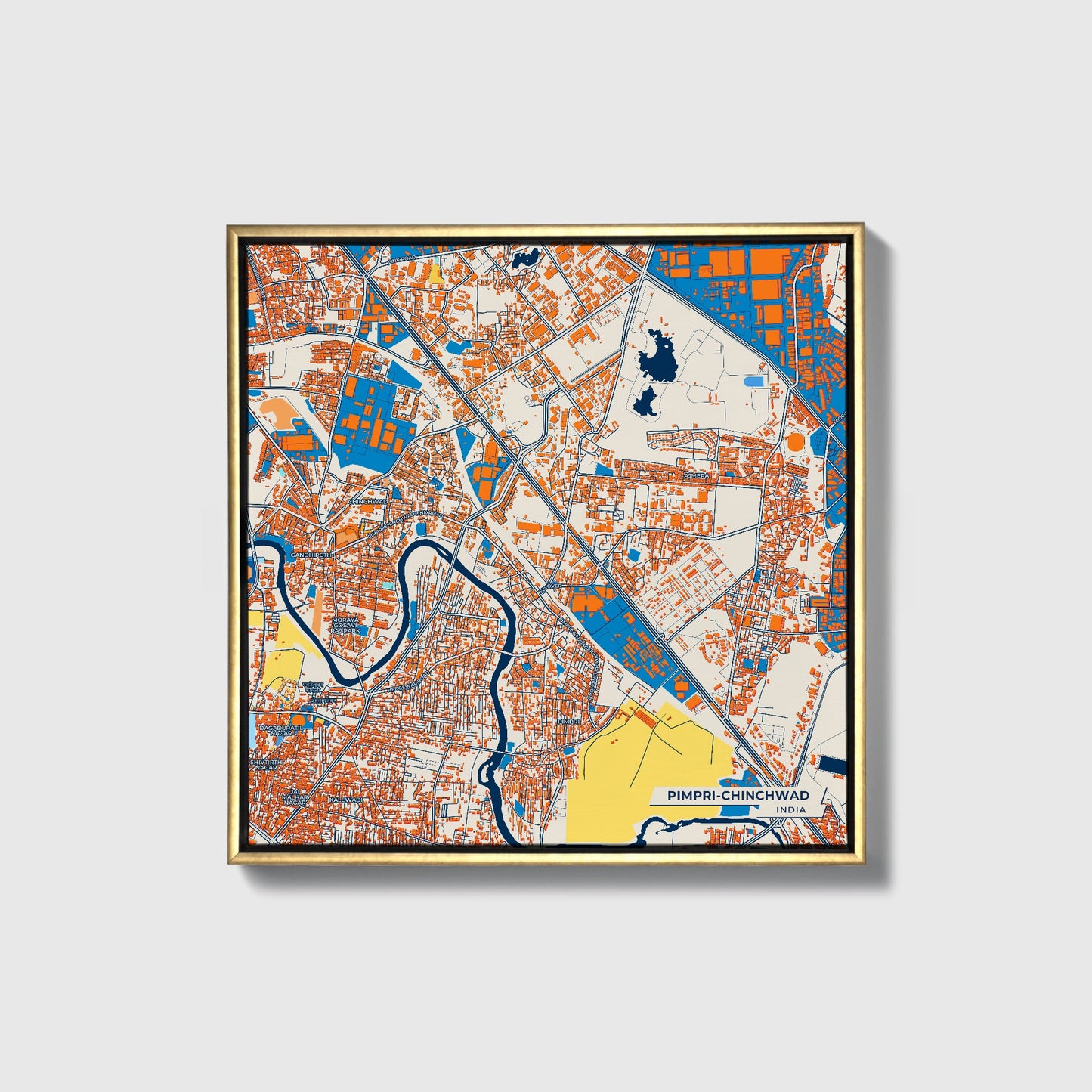Pimpri-Chinchwad India Colorful City Map Canvas Print • Gold Framed