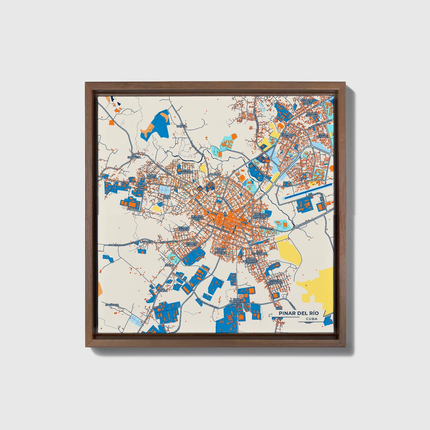 Pinar Del Río Cuba Colorful City Map Canvas Print • Dark Wooden Framed