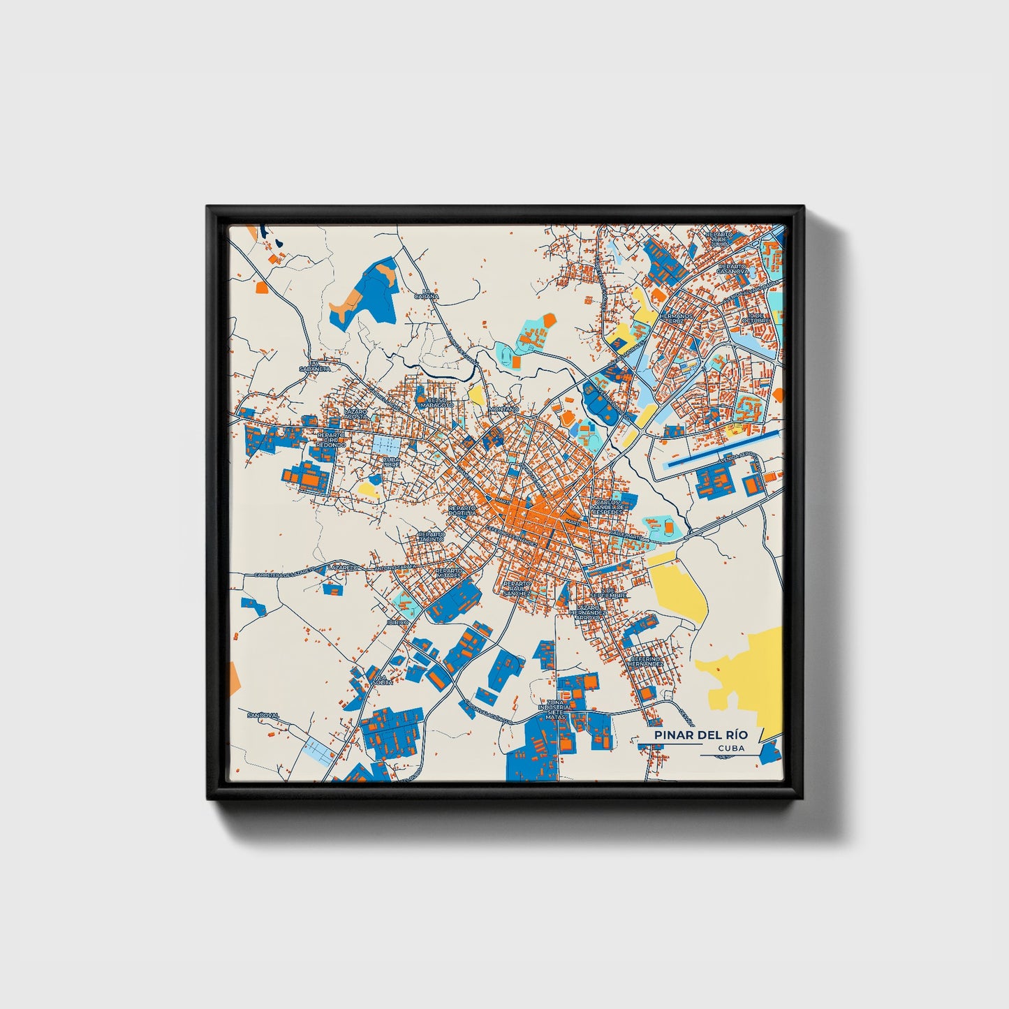 Pinar Del Río Cuba Colorful City Map Canvas Print • Black Framed