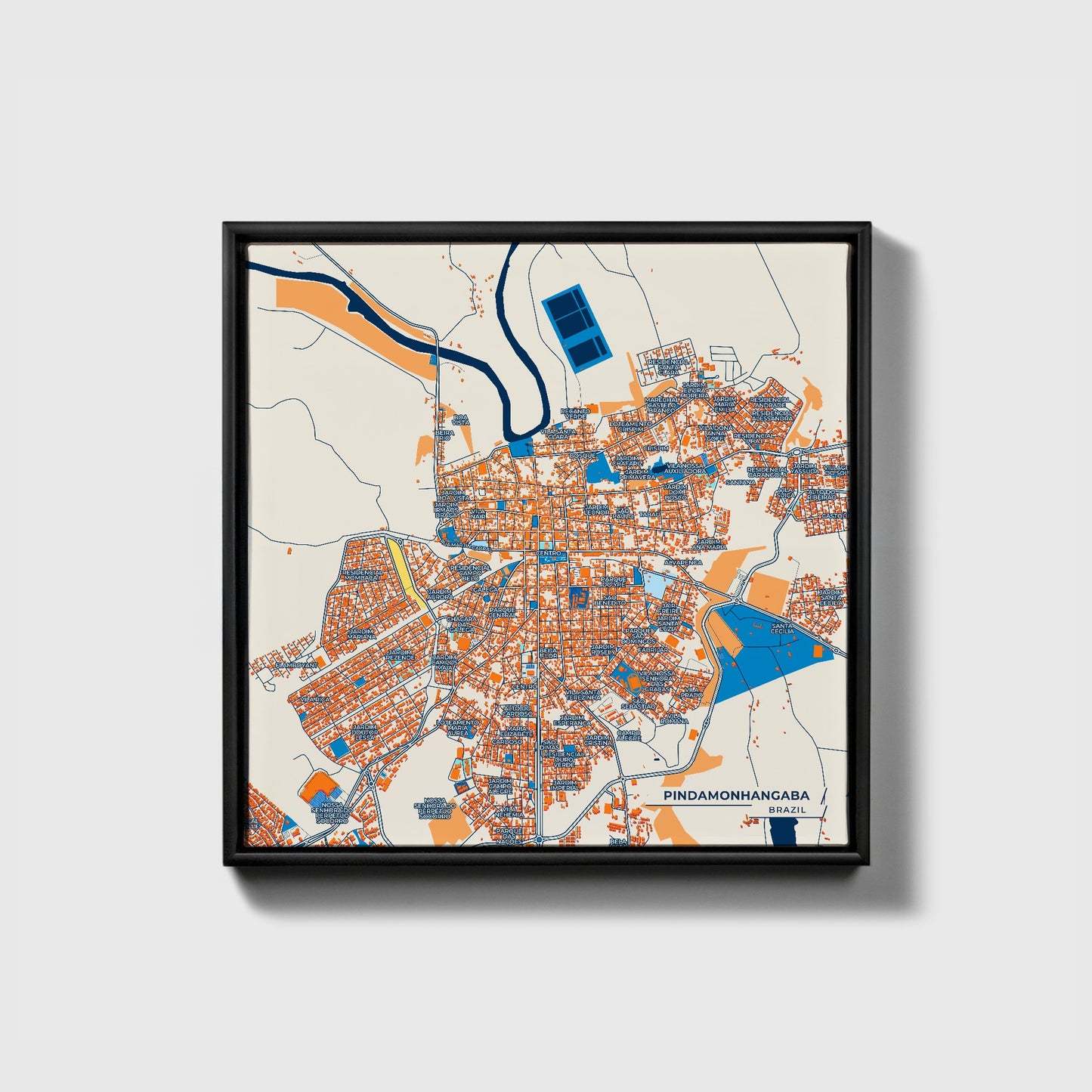 Pindamonhangaba Brazil Colorful City Map Canvas Print • Black Framed